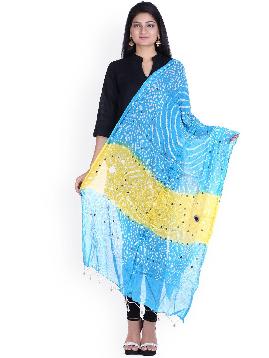 soundarya blue & yellow bandhani print dupatta