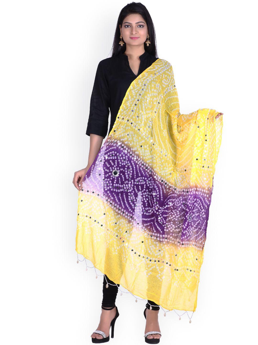 soundarya yellow & purple bandhani print dupatta