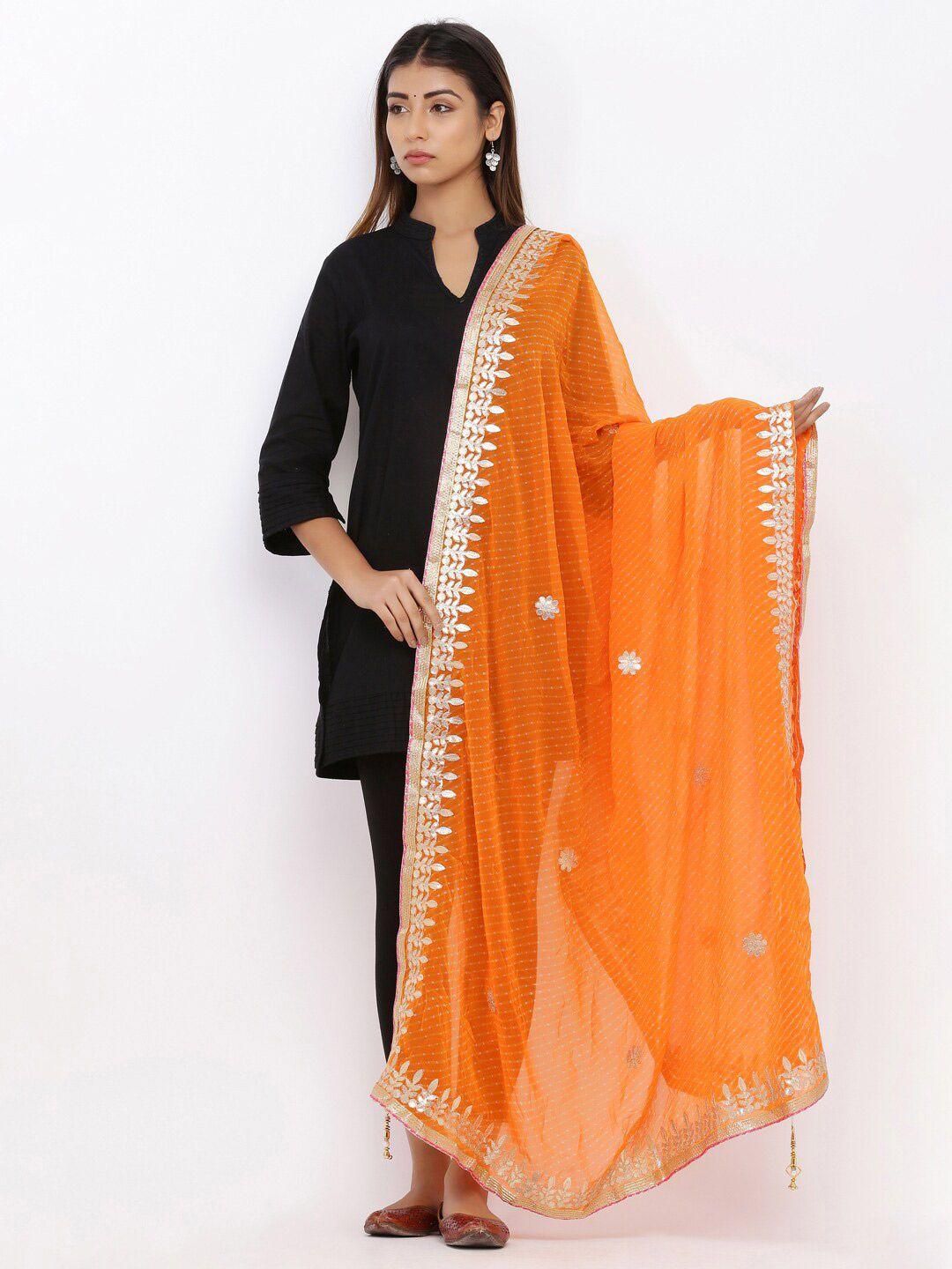 soundarya orange & gold-toned gota patti embroidered dupatta