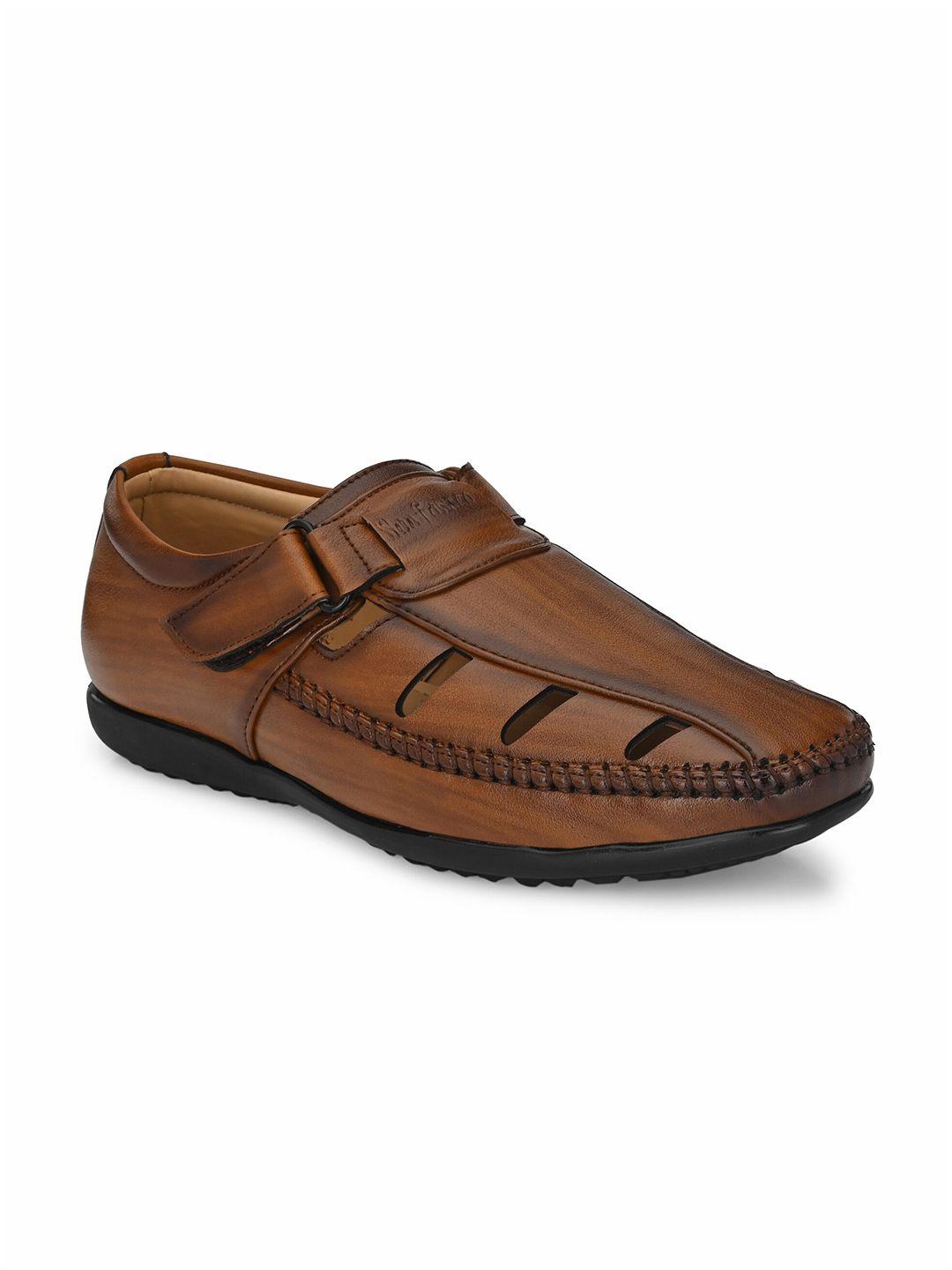 san frissco men tan brown shoe-style sandals