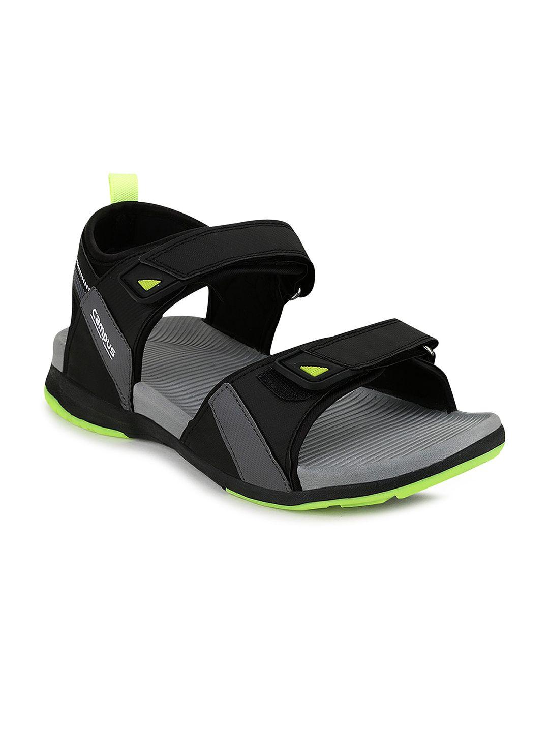 campus men black solid sports sandals