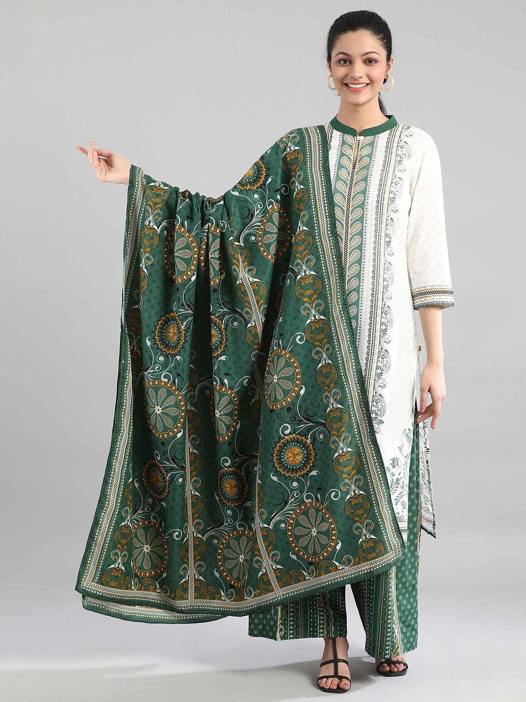 aurelia green & white printed dupatta