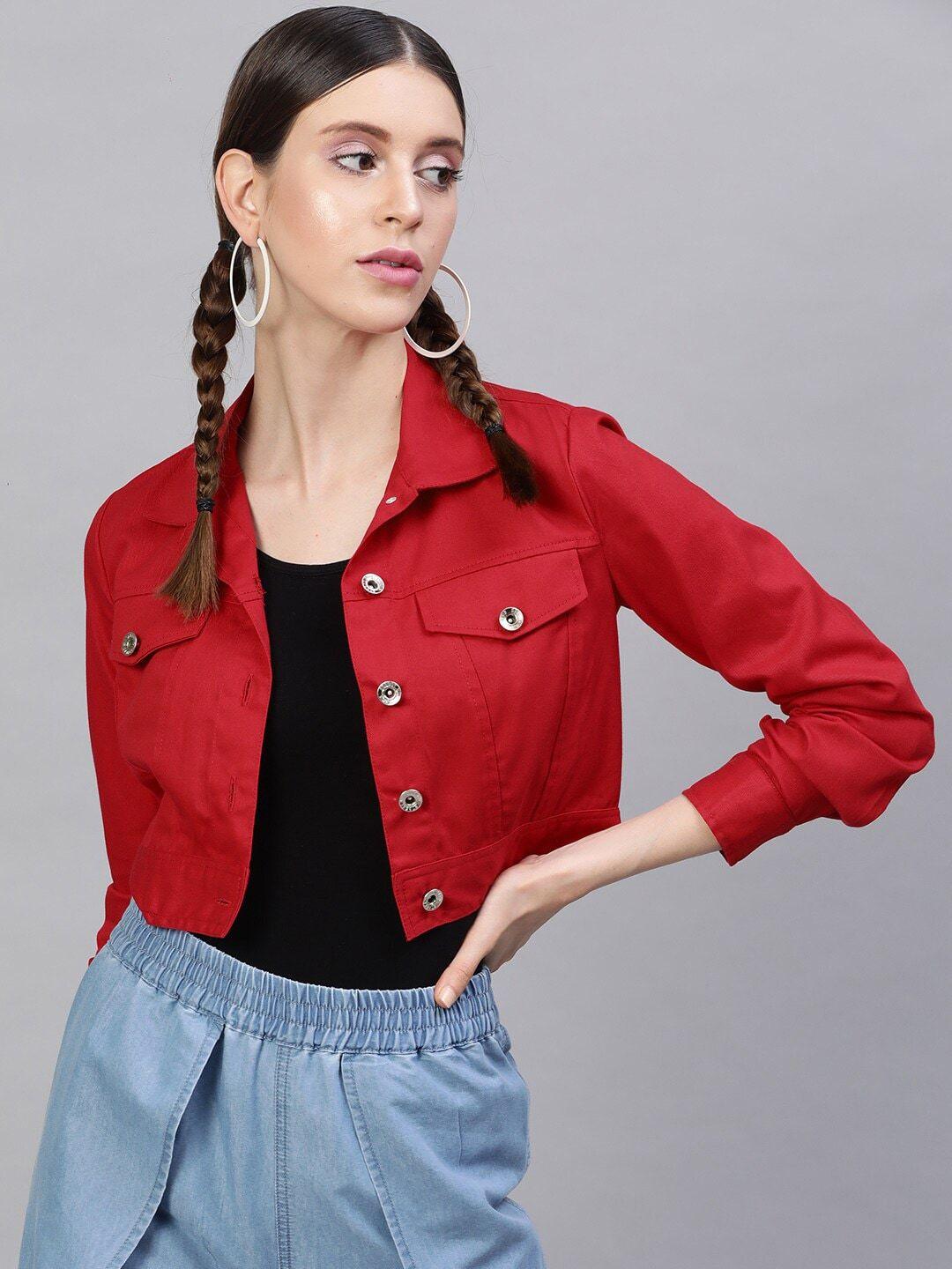 street 9 women red solid lightweight open front jacket