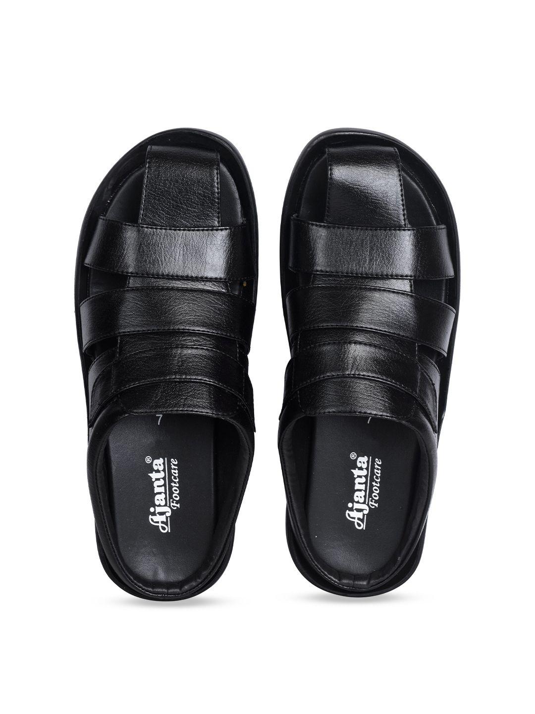 ajanta men black leather comfort sandals