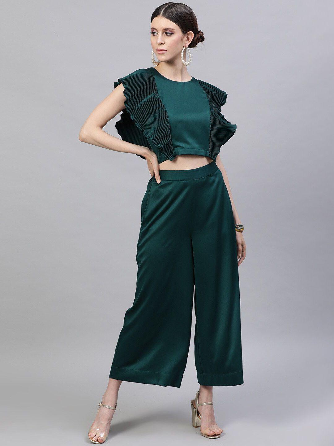 street 9 women green solid top with palazzos