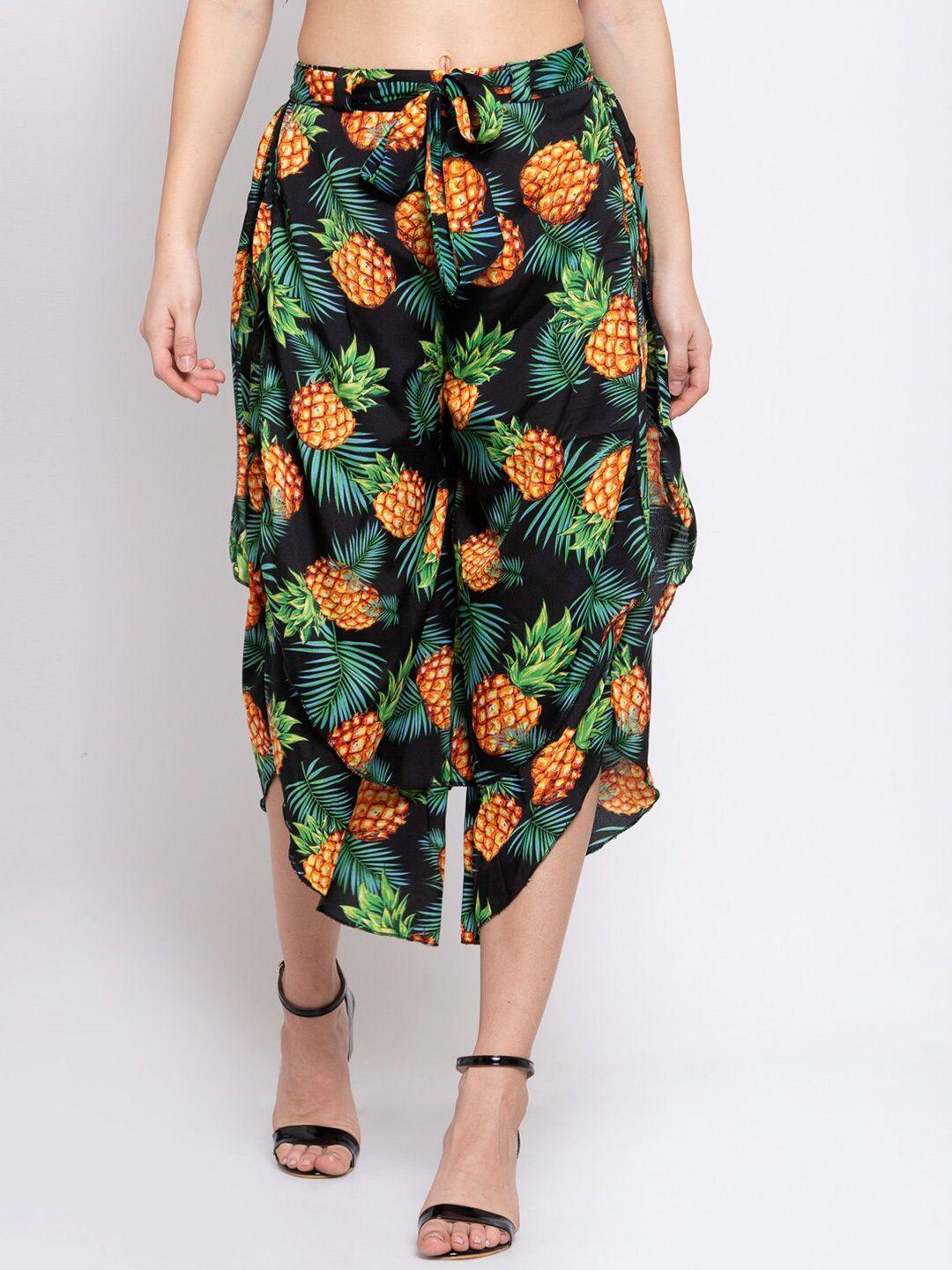 klotthe women black & green printed flared culottes