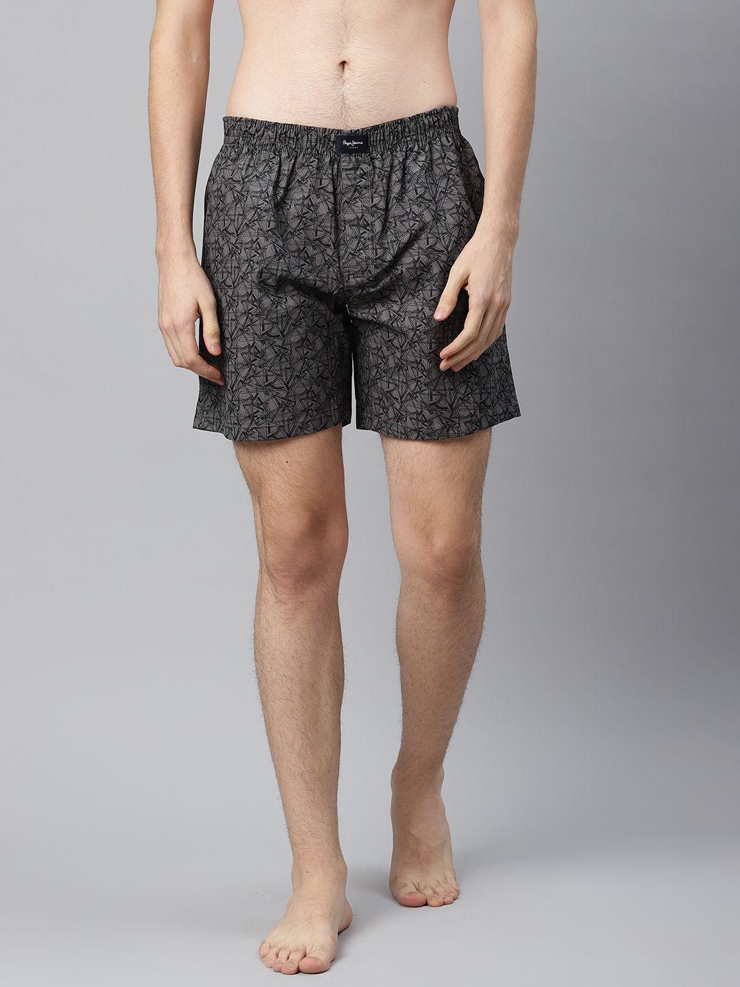 pepe jeans men charcoal grey & black pure cotton printed boxers 8904311334026