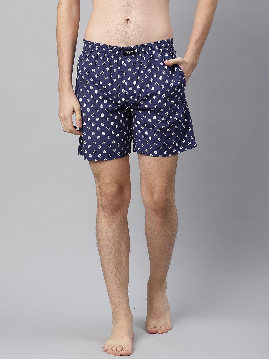 pepe jeans men navy blue & white pure cotton printed boxers 8904311334187