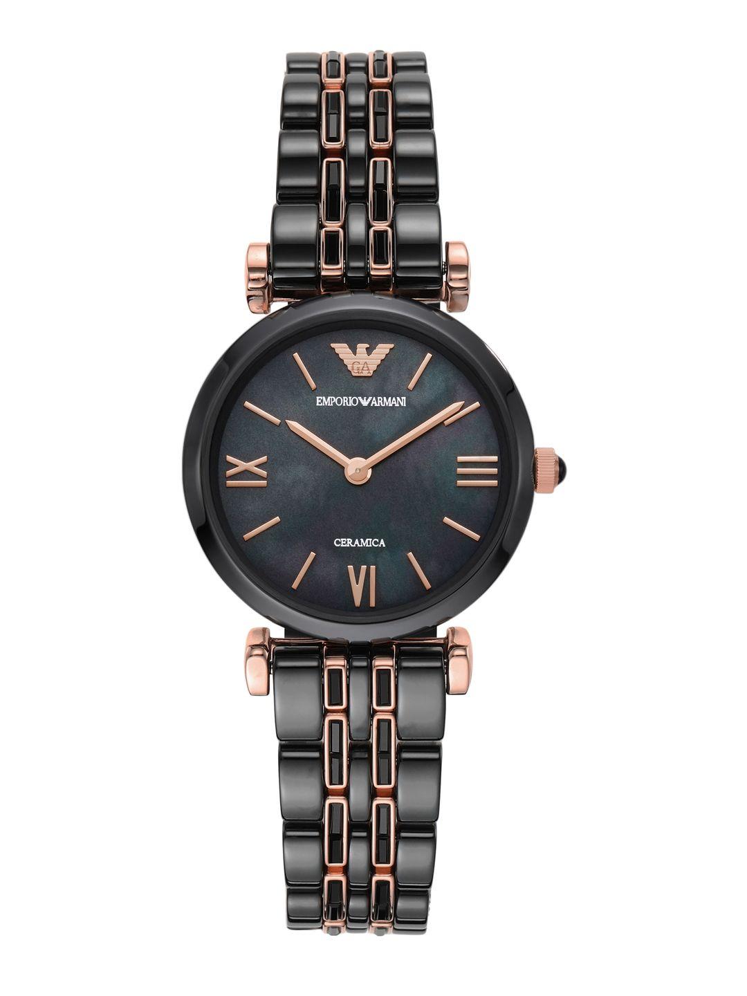 emporio armani women black dial & black bracelet style straps analogue watch ar70005