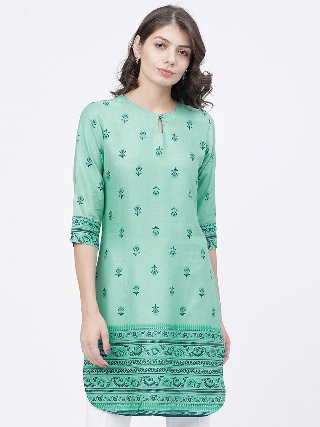 vishudh women sea green printed tunic