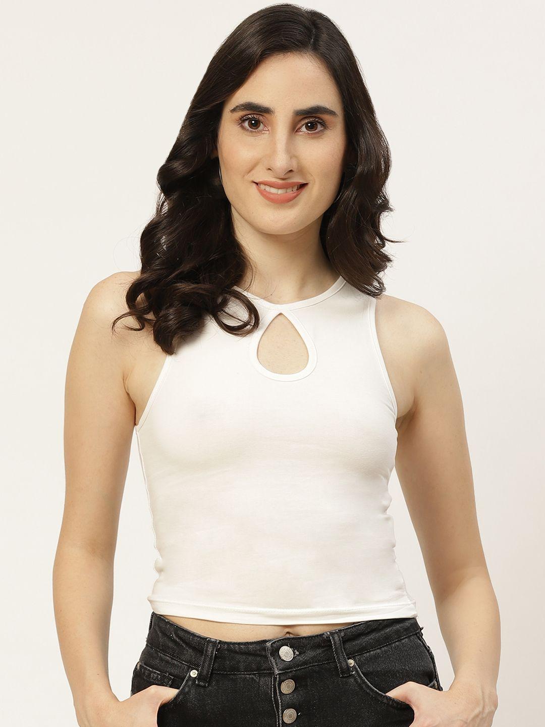 trendyol white keyhole neck regular crop top