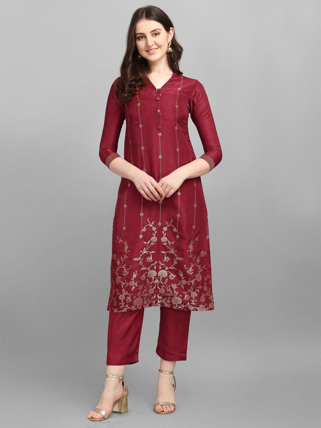 seerat women maroon woven design jacquard kurta with palazzos