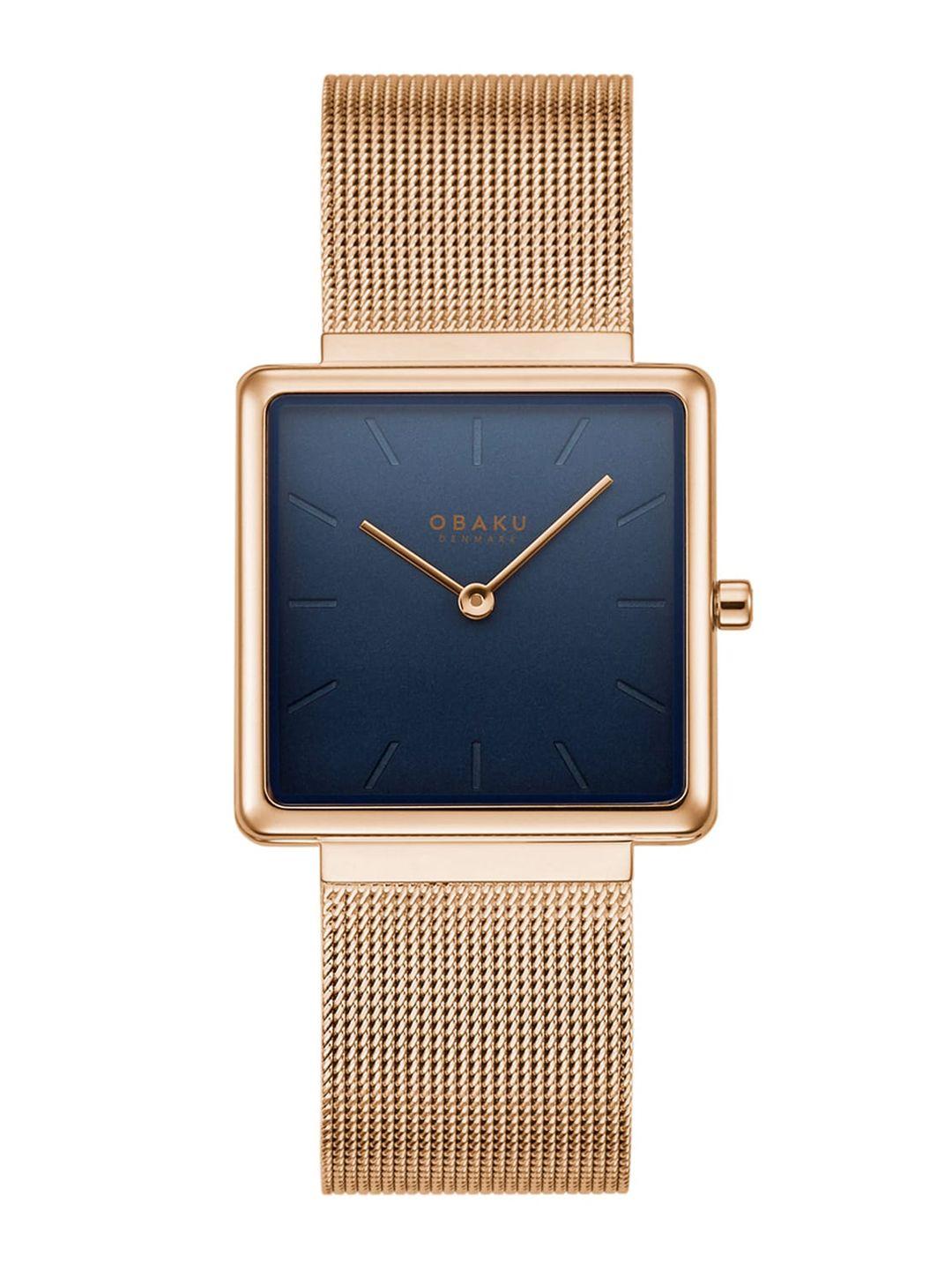 obaku women teal blue analogue square dial watch