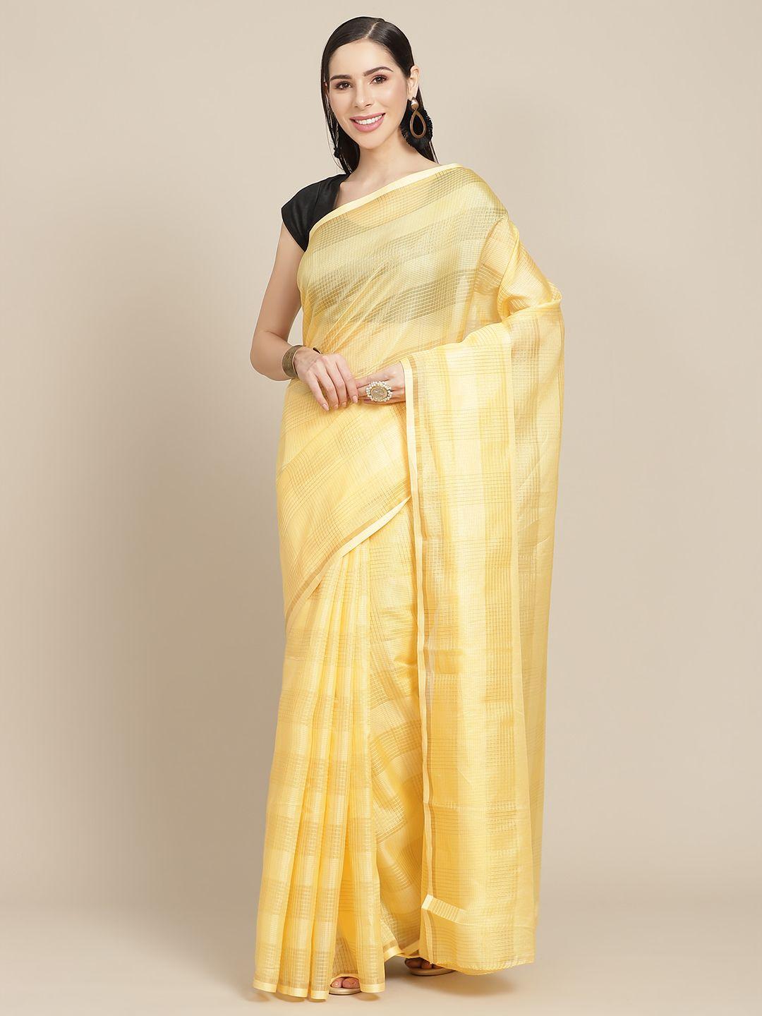 anouk yellow & black checked kota saree