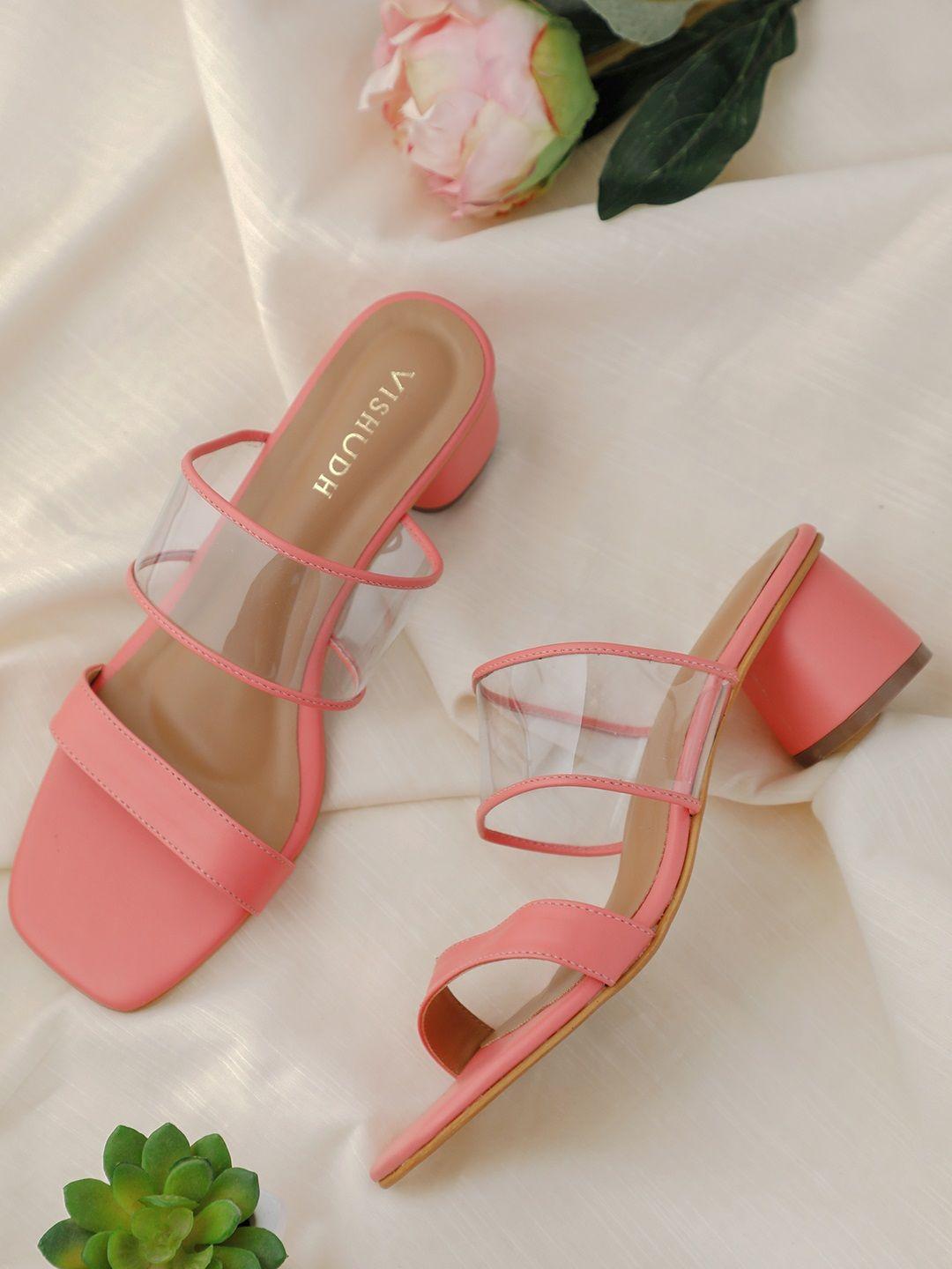 vishudh women pink solid block heels