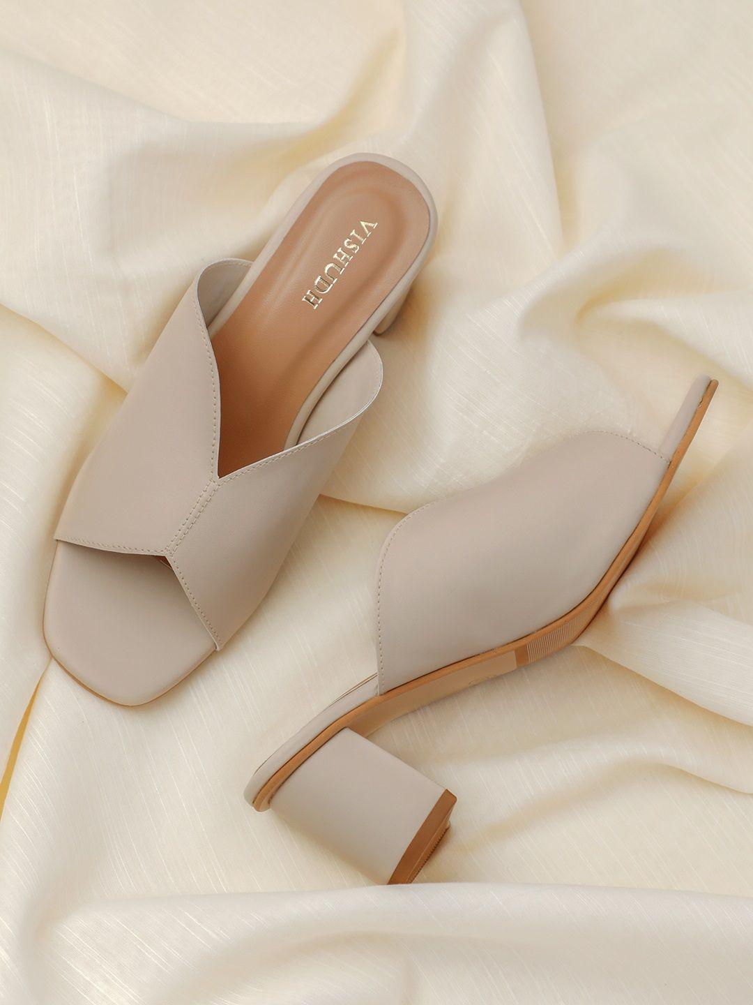 vishudh women beige solid block heels