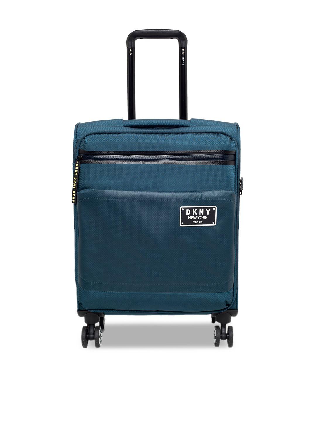 unisex teal blue solid globe trotter soft-sided cabin trolley suitcase