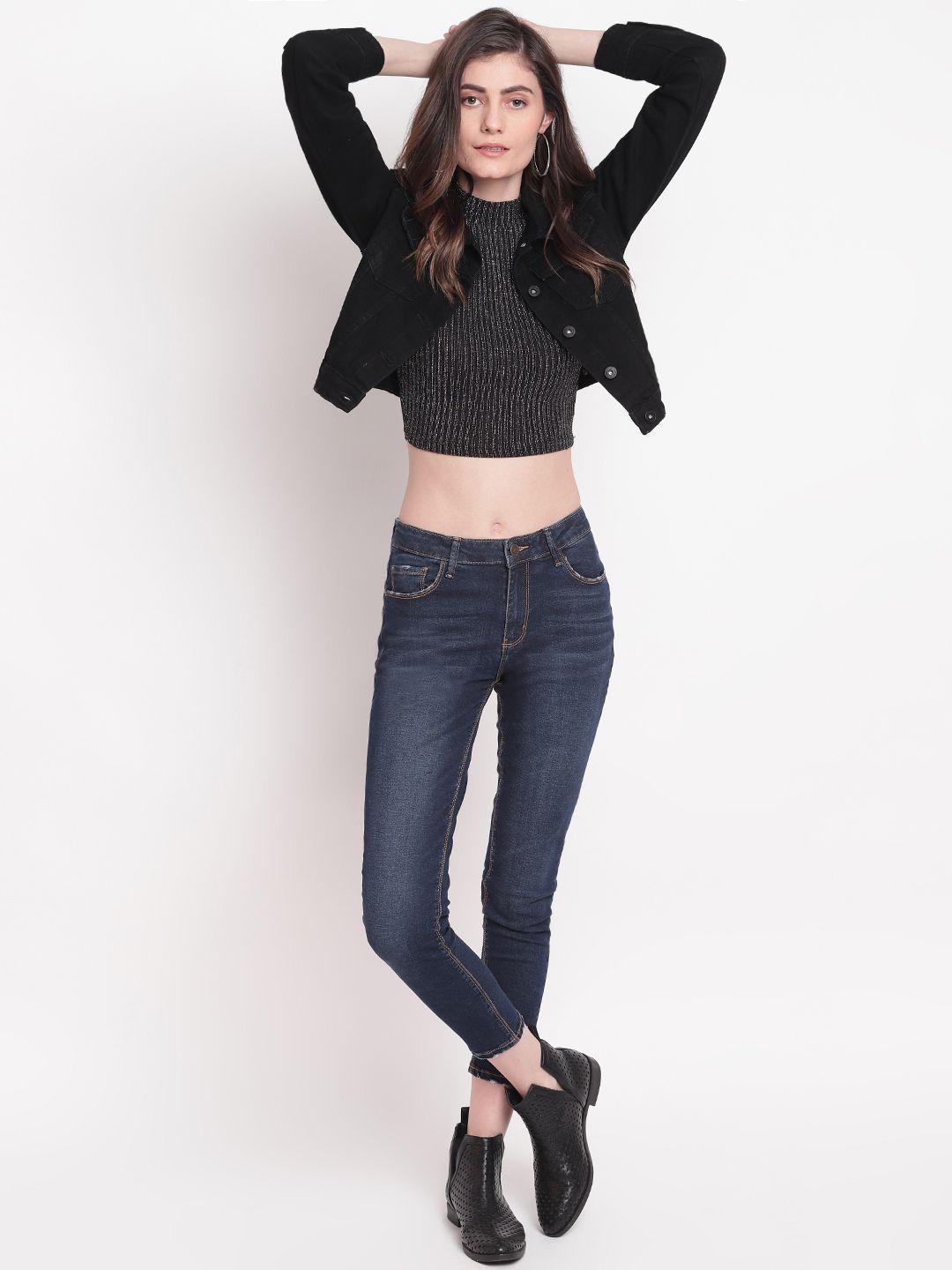 belliskey women black crop denim jacket