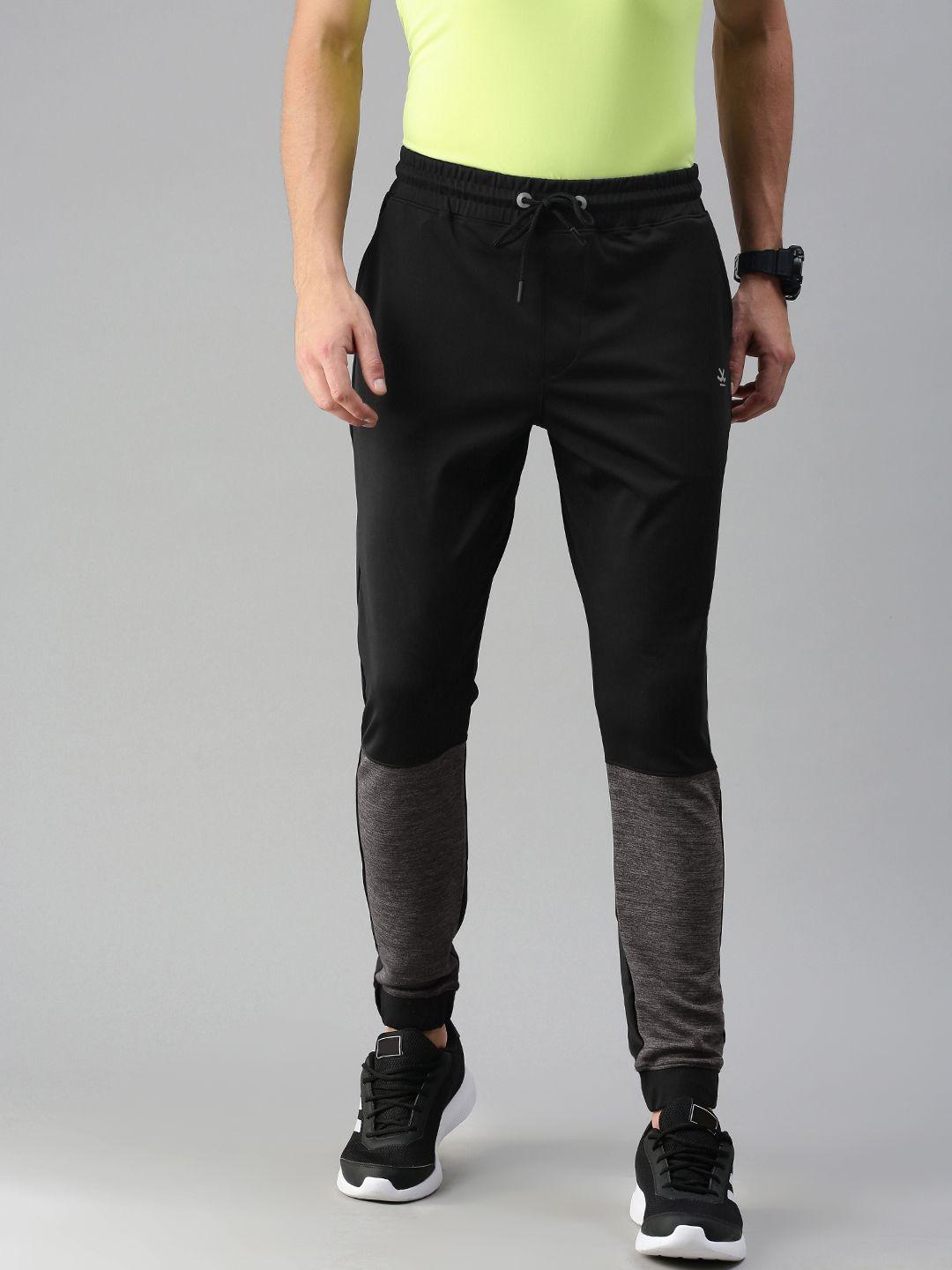 wrogn active men black & charcoal grey colorblocked straight fit joggers