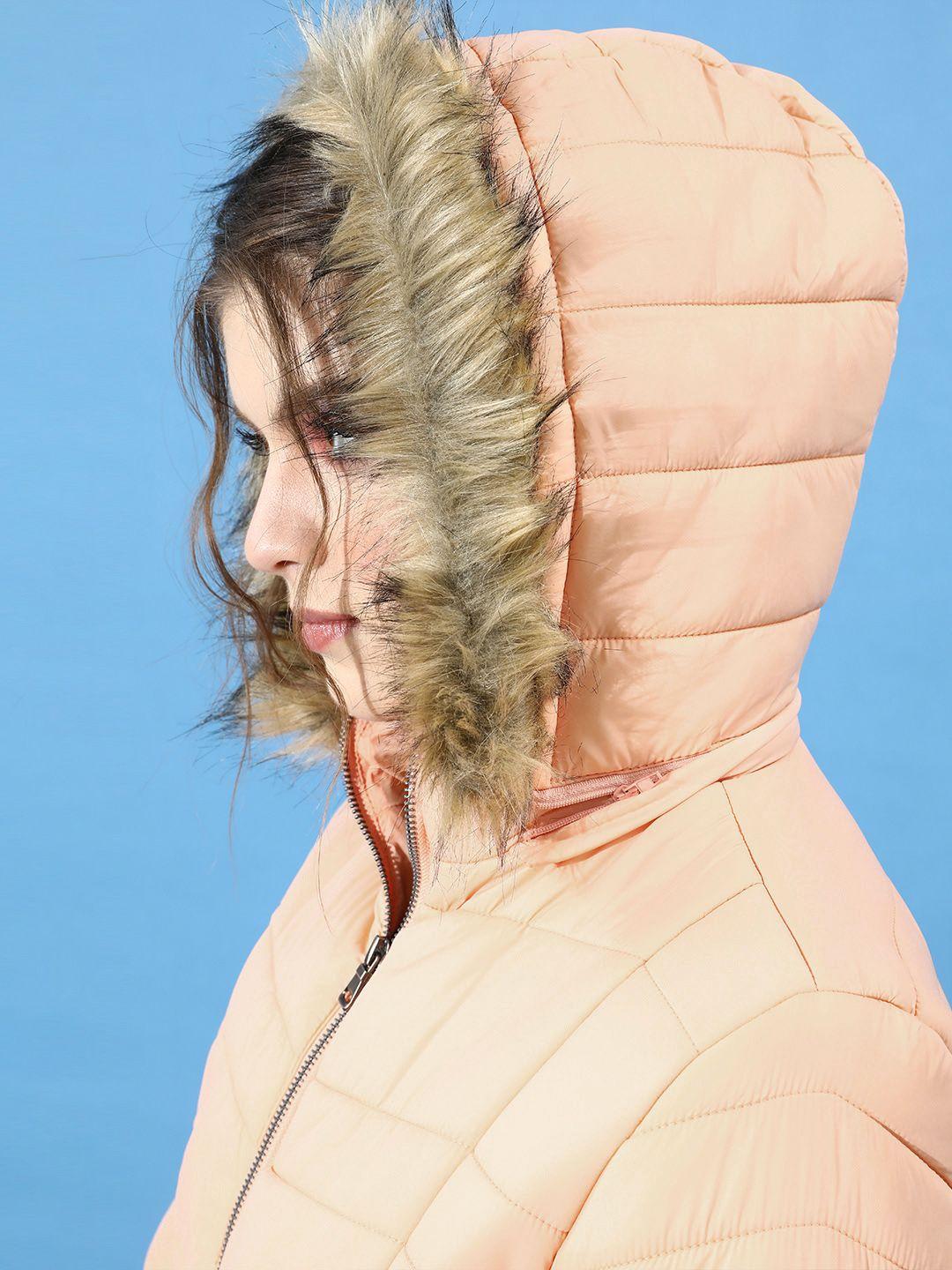 here&now women beautiful peach solid parka jacket