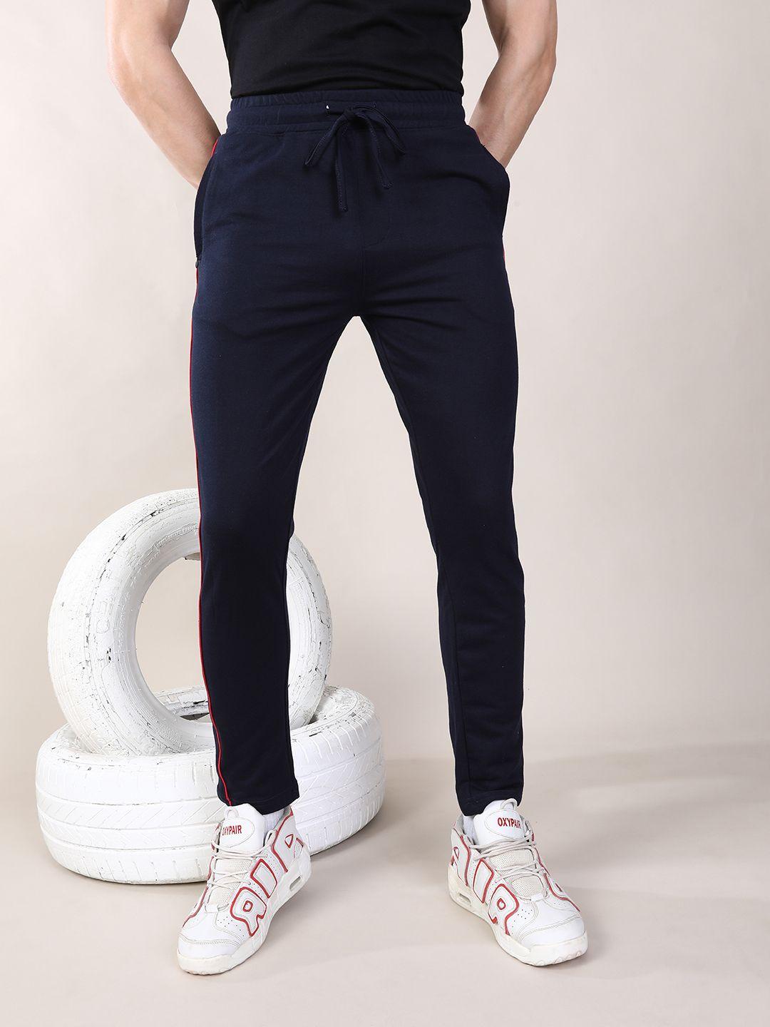 the indian garage co men navy blue solid slim-fit track pants