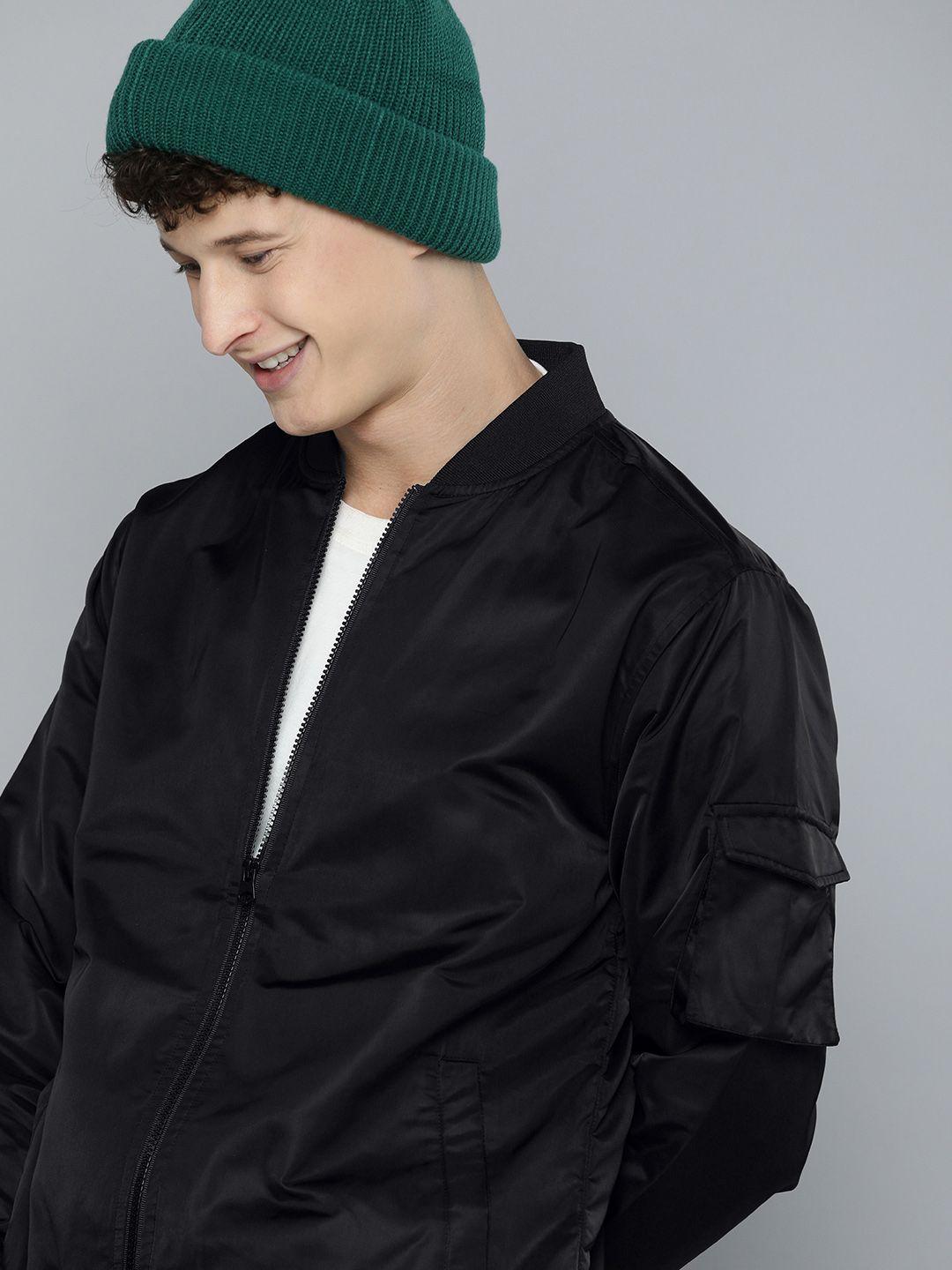 here&now men black solid bomber jacket