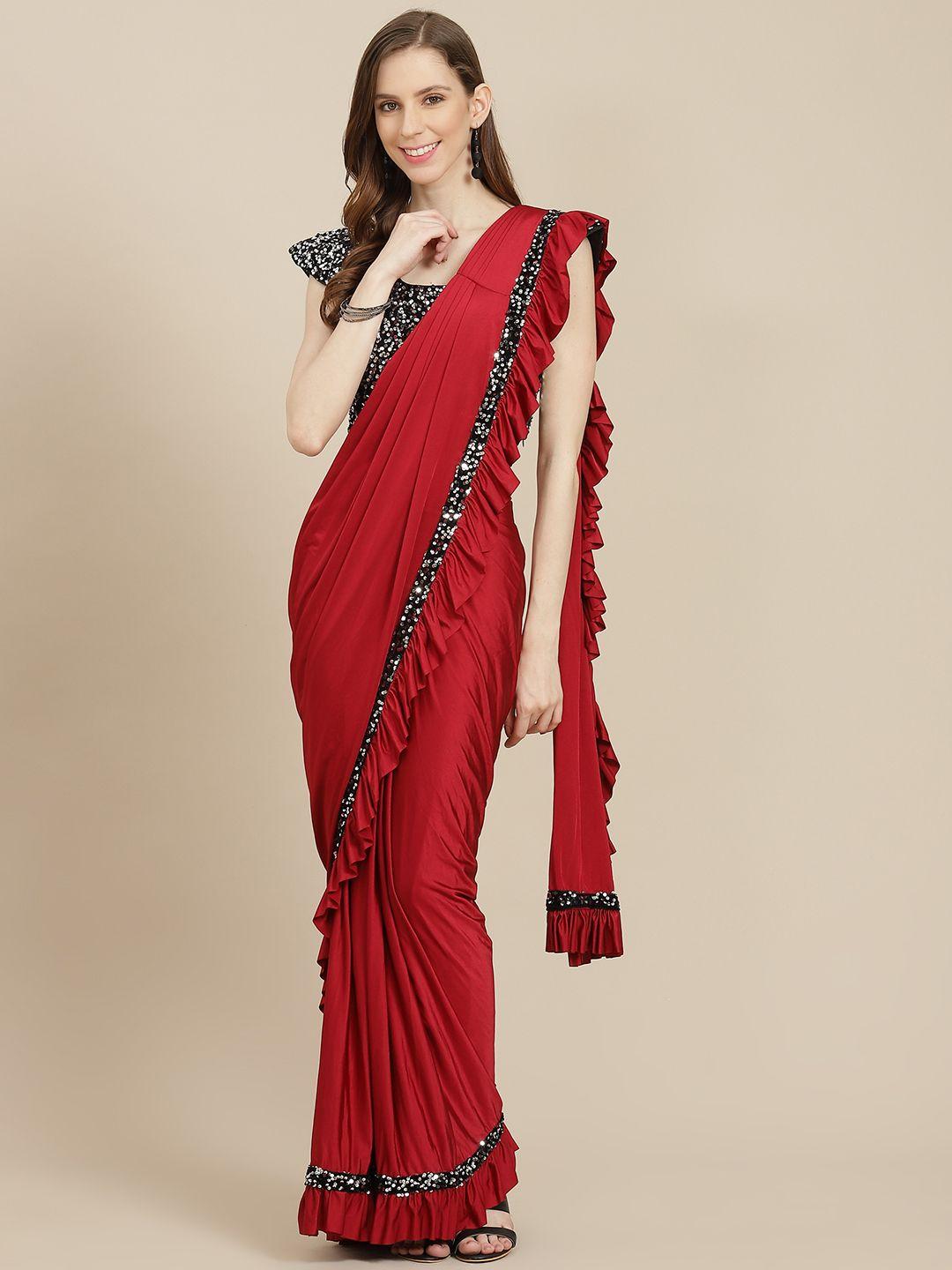 grancy maroon & black solid ready to wear saree