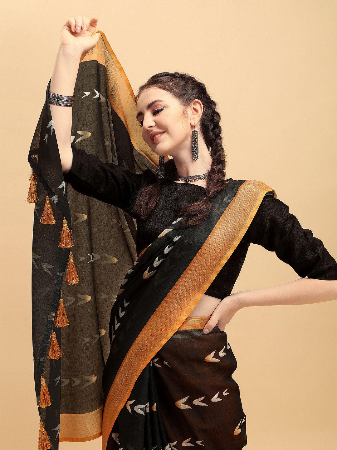 sangria black & white pure linen saree