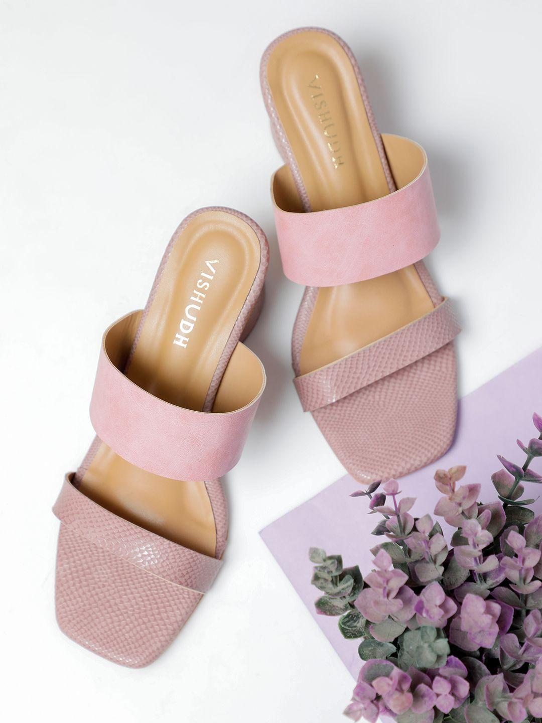 vishudh women pink textured block sandals