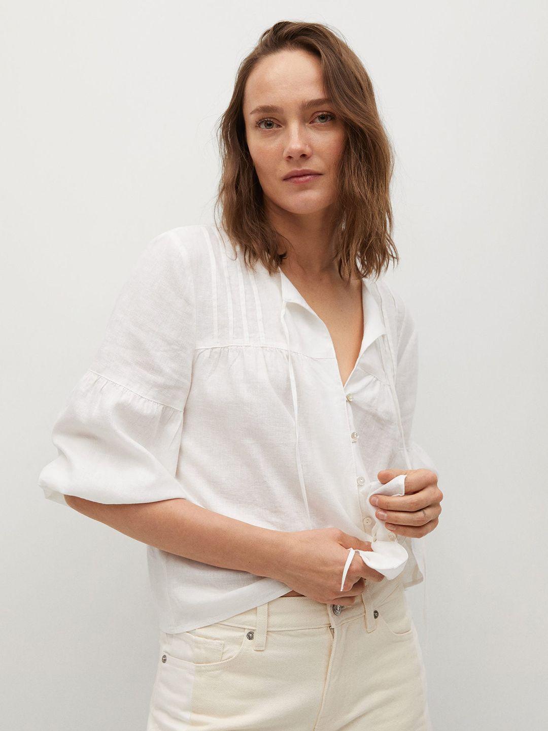 mango white sustainable tie-up neck top