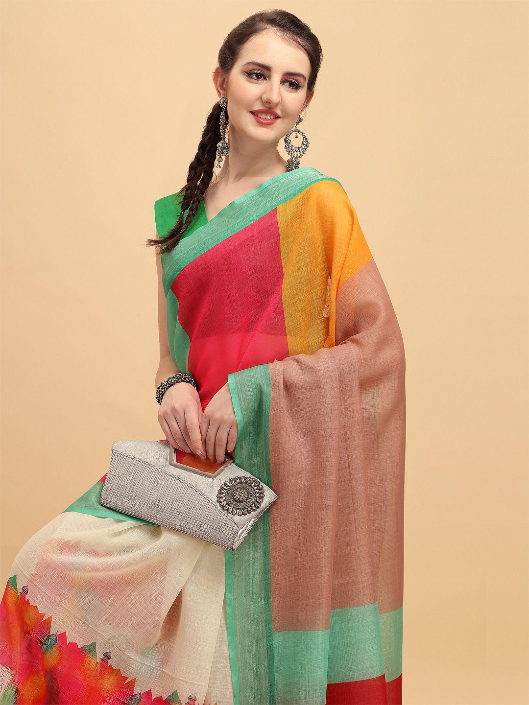 sangria multicoloured striped pure linen saree