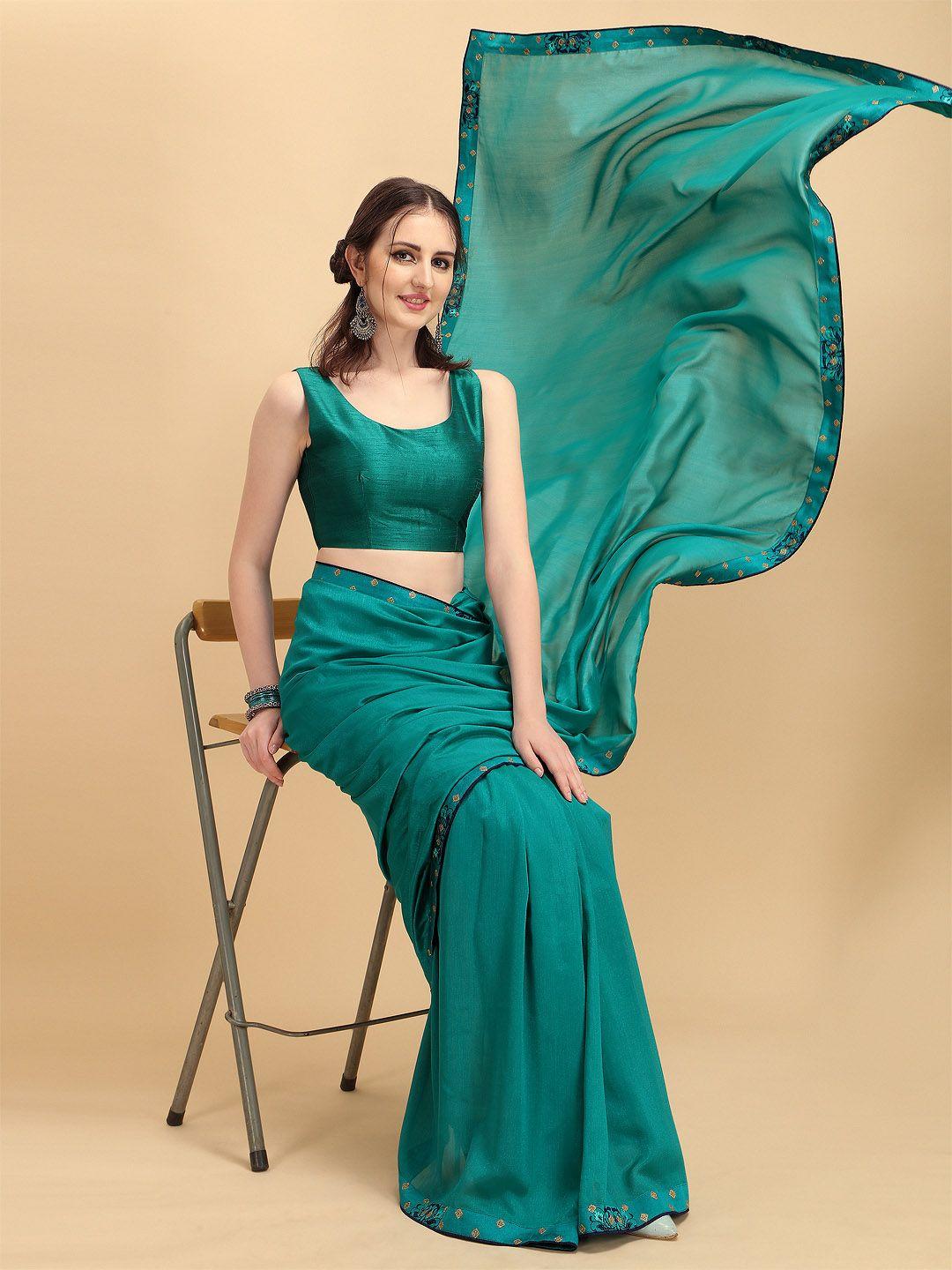 sangria teal embroidered silk blend saree