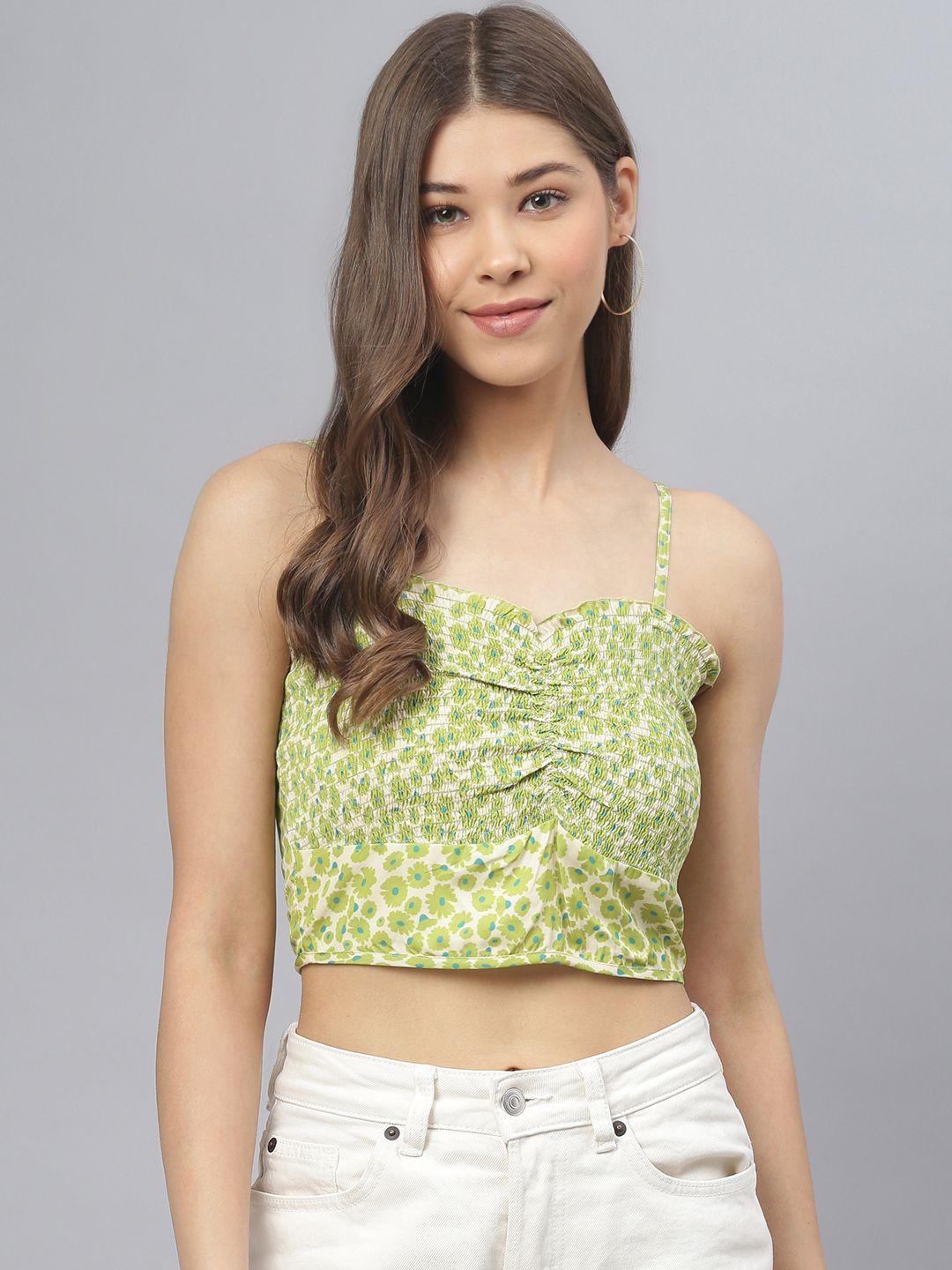 deebaco green floral crepe regular crop top