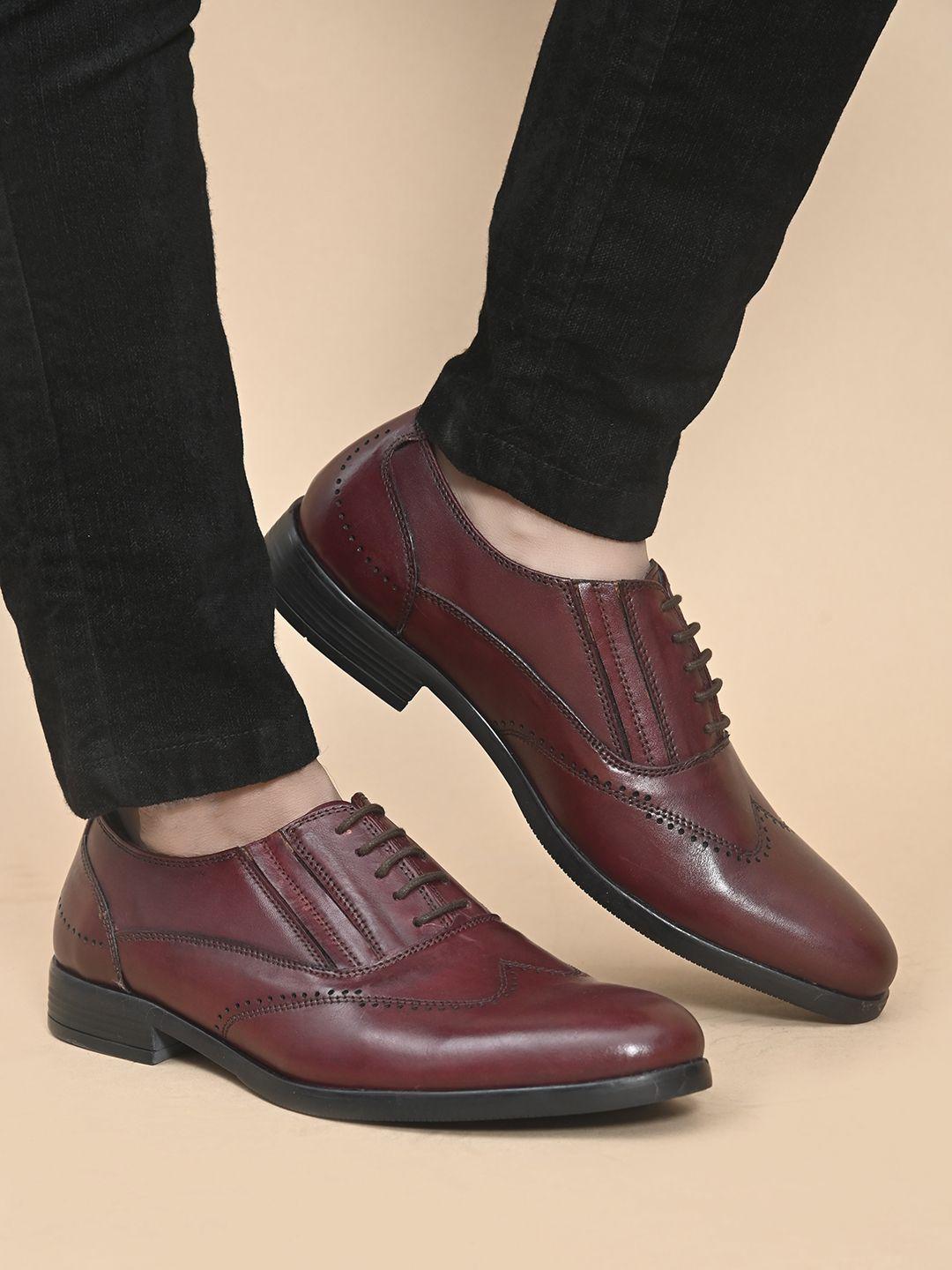 san frissco men maroon solid leather formal brogues