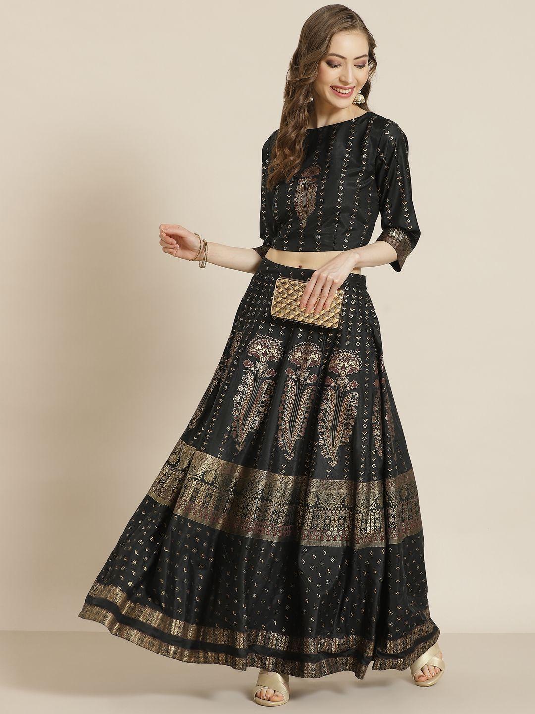 juniper black & golden foil print ready to wear lehenga choli