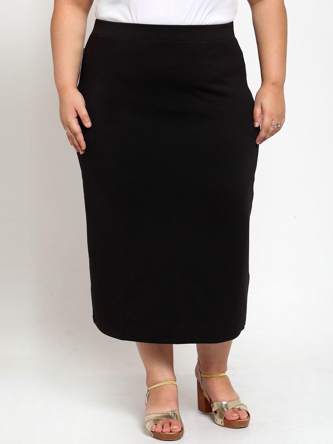 pluss black straight midi skirt