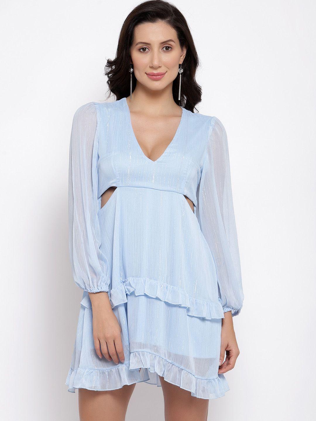 iki chic blue georgette cutout mini a-line dress