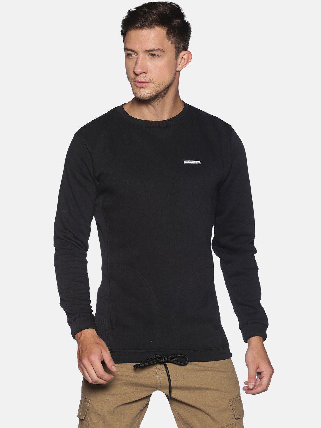 campus sutra men black cotton pullover sweatshirt