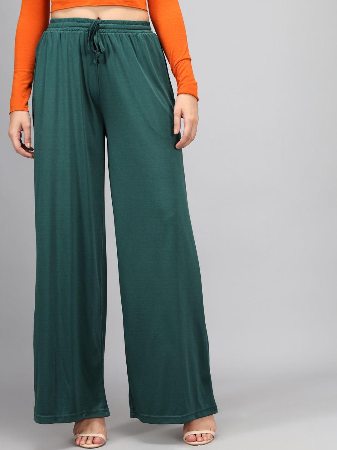 kotty women green loose fit high-rise parallel trousers