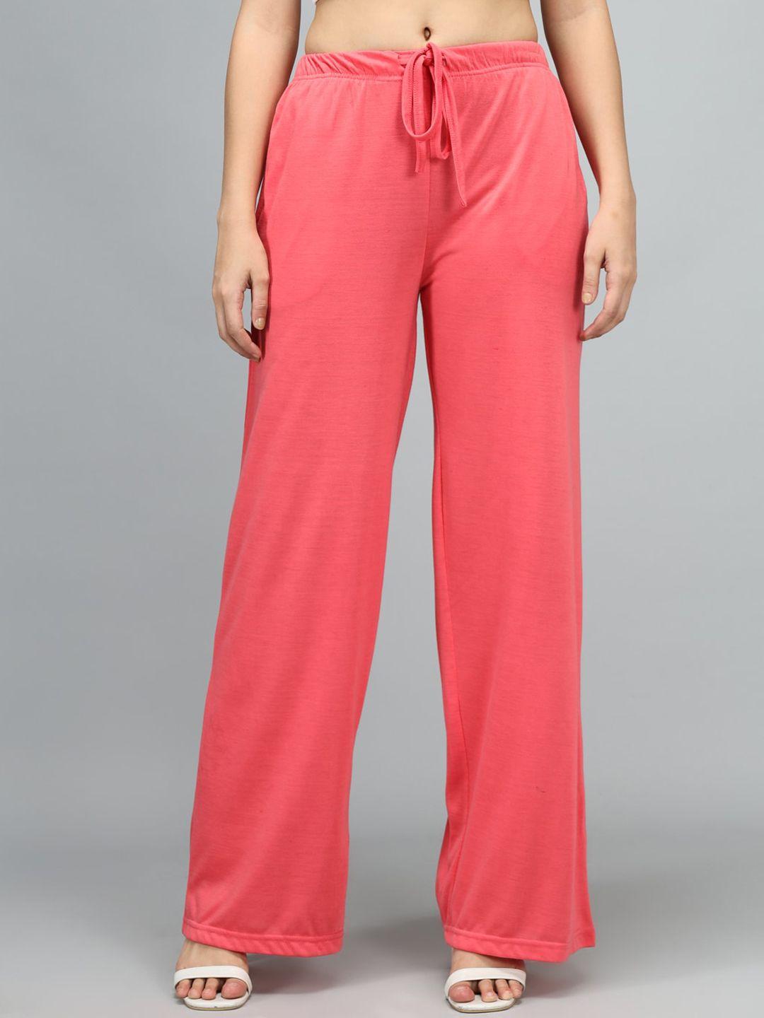 kotty women pink loose fit high-rise parallel trousers