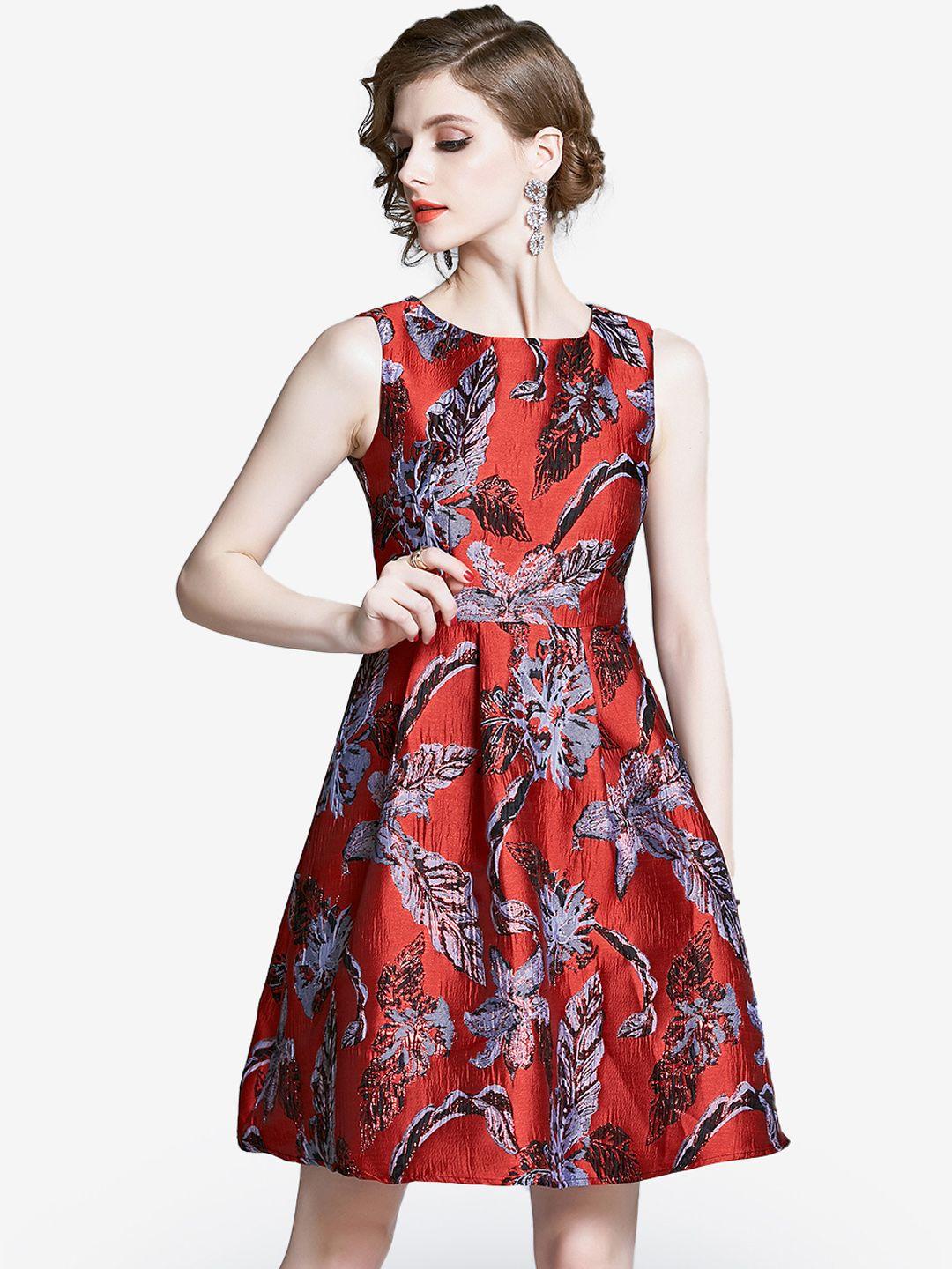 jc collection red & black floral printed fit & flare dress