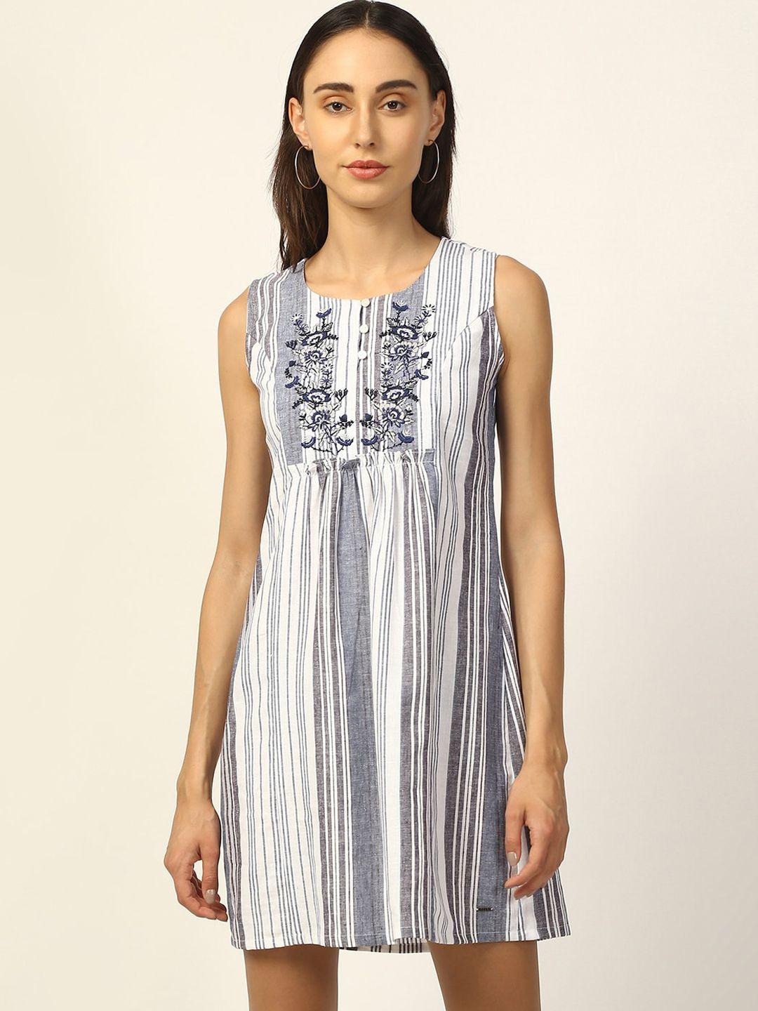 elle women white striped a-line dress