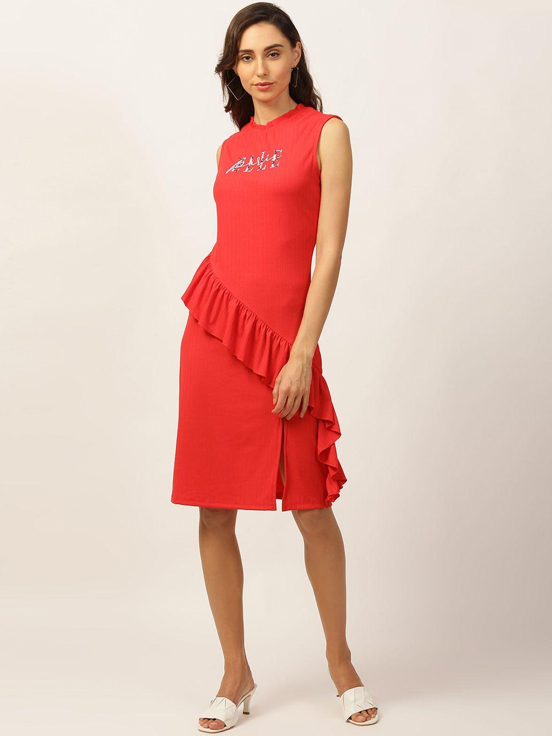 elle women red solid sheath dress