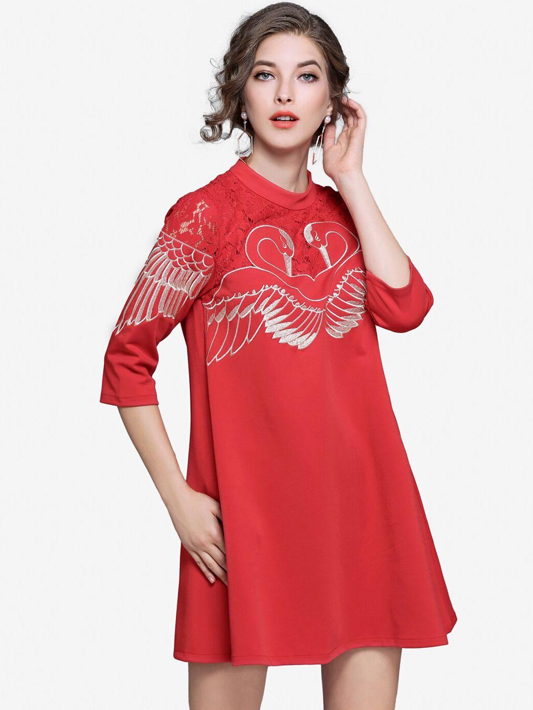 jc collection red applique net a-line mini dress