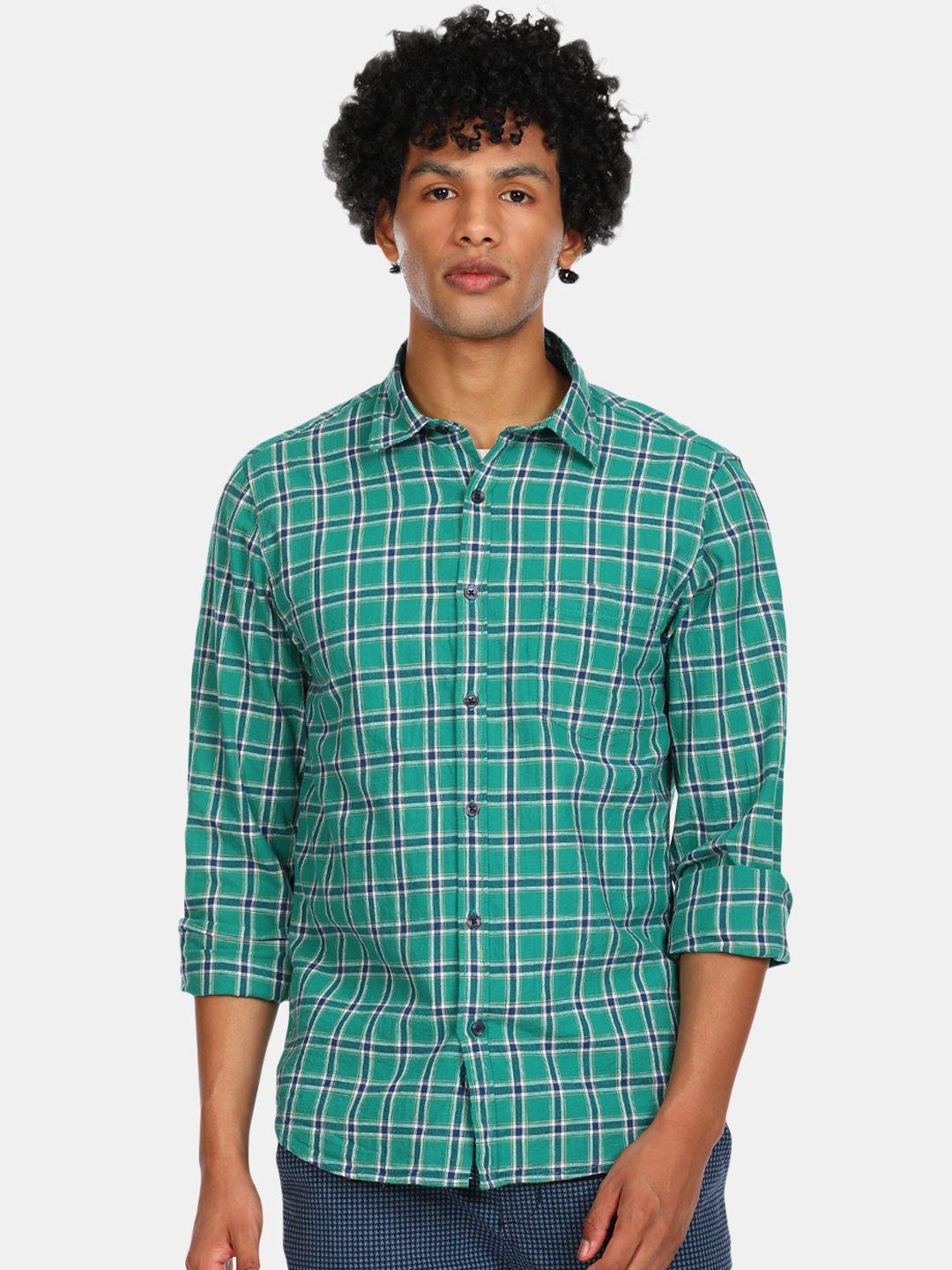 ruggers men green checked casual shirt