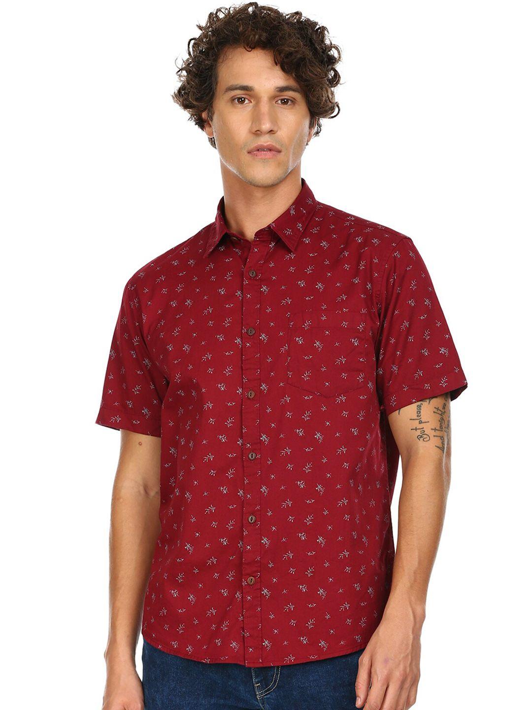 ruggers men maroon & grey micro ditsy printed cotton casual shirt