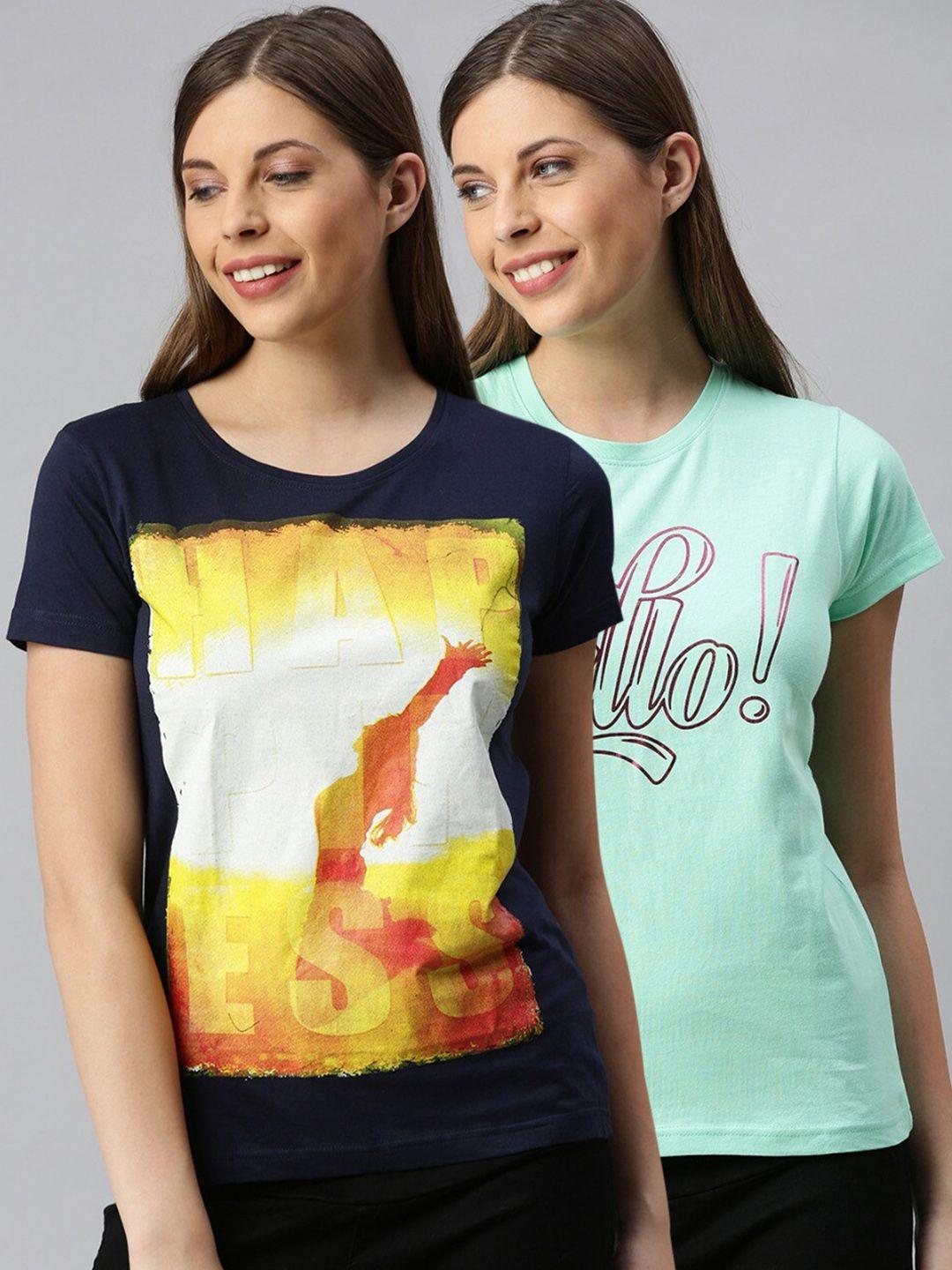 kryptic women pack of 2 printed pure cotton t-shirts