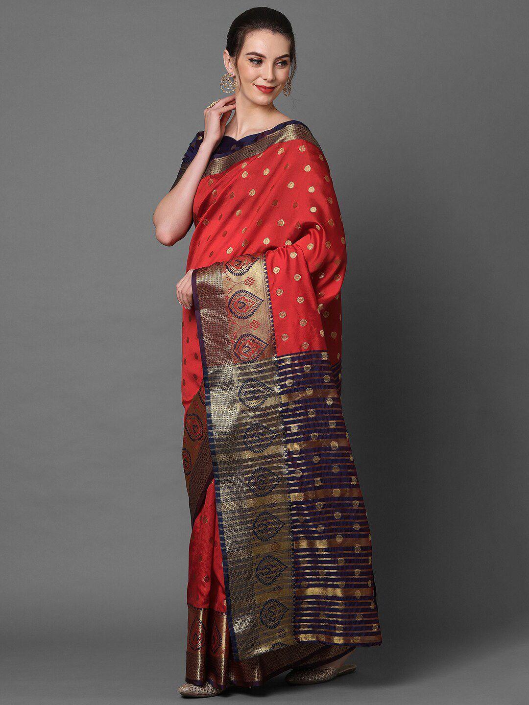 mitera rust & gold-toned ethnic motifs banarasi saree