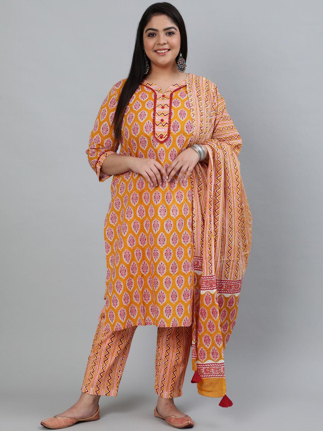 jaipur kurti women mustard yellow ethnic motifs printed kurta sets