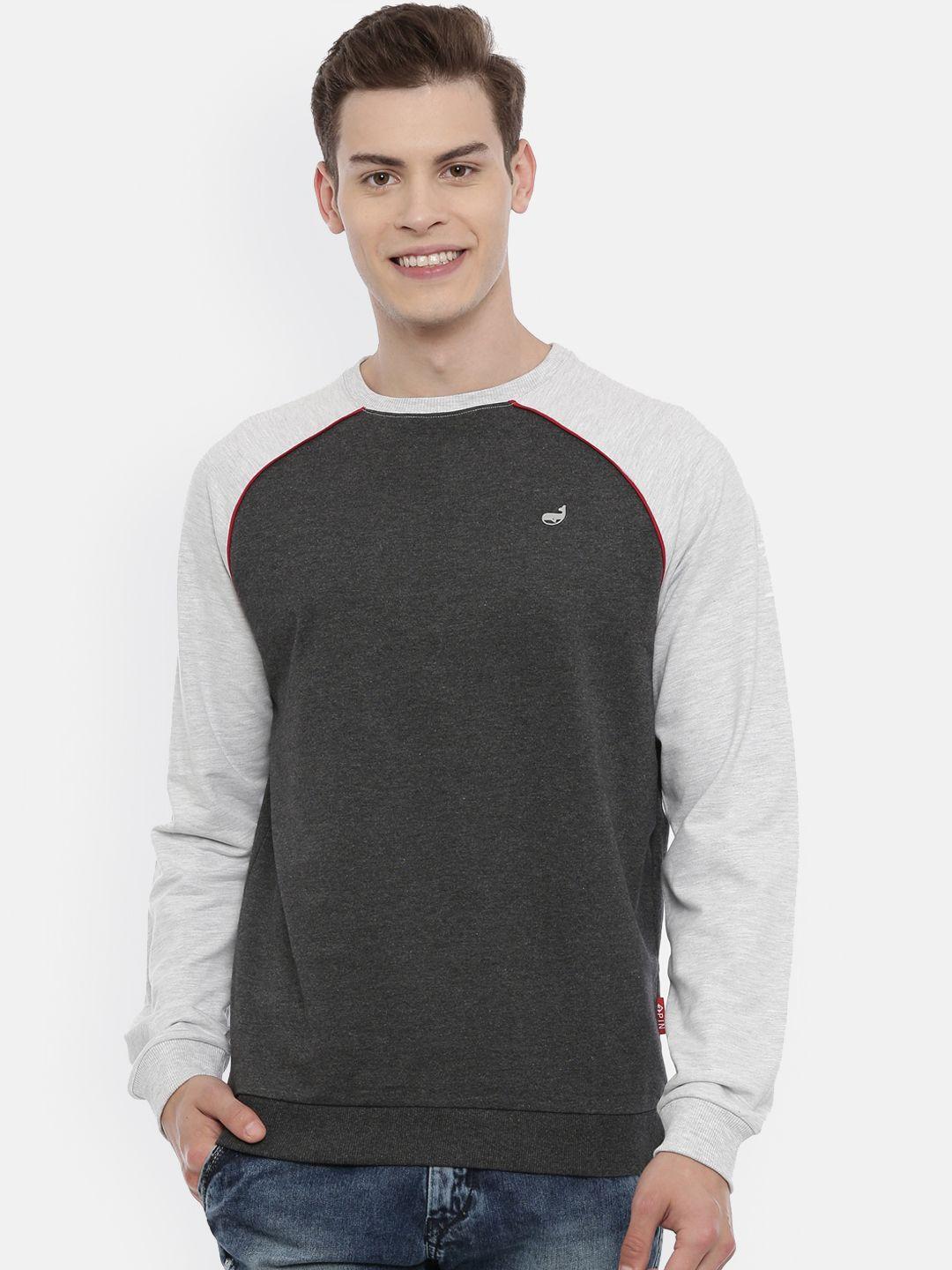 3pin men grey & white colourblocked sweatshirt